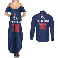 Custom France Football Couples Matching Summer Maxi Dress and Long Sleeve Button Shirt Les Bleus French Heraldry Pattern