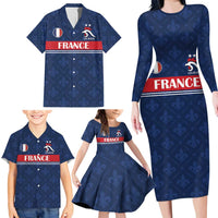 Custom France Football Family Matching Long Sleeve Bodycon Dress and Hawaiian Shirt Les Bleus French Heraldry Pattern