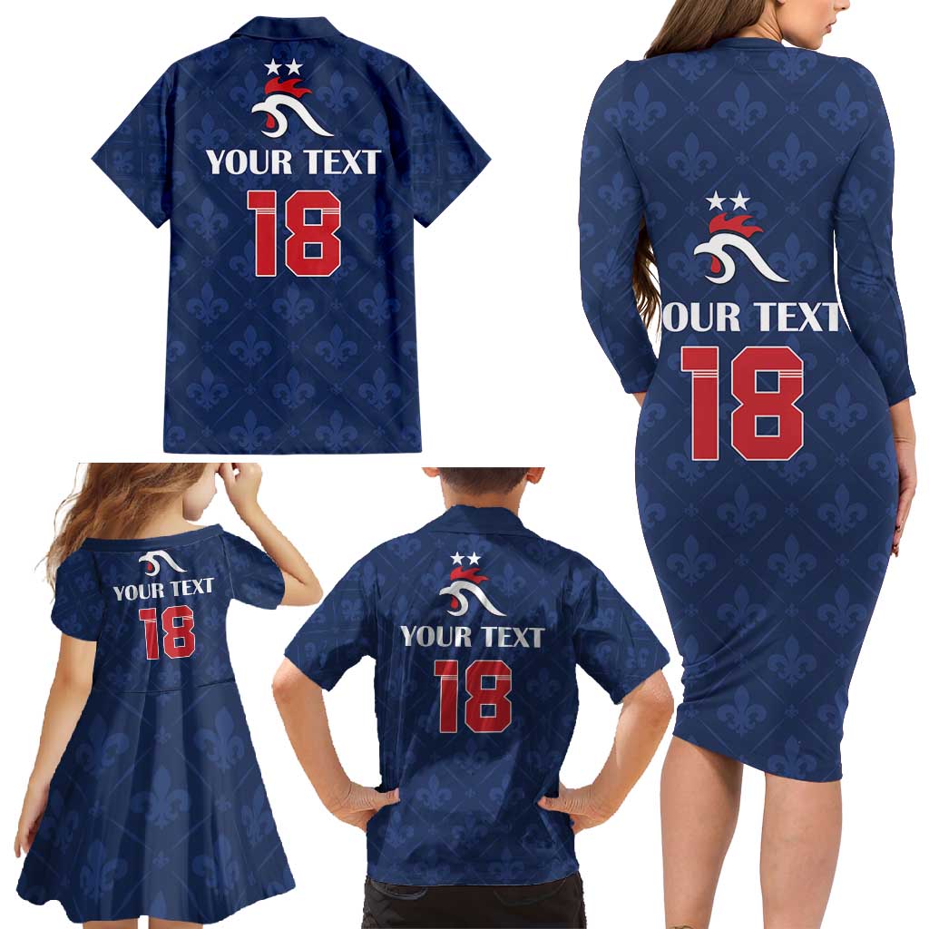 Custom France Football Family Matching Long Sleeve Bodycon Dress and Hawaiian Shirt Les Bleus French Heraldry Pattern