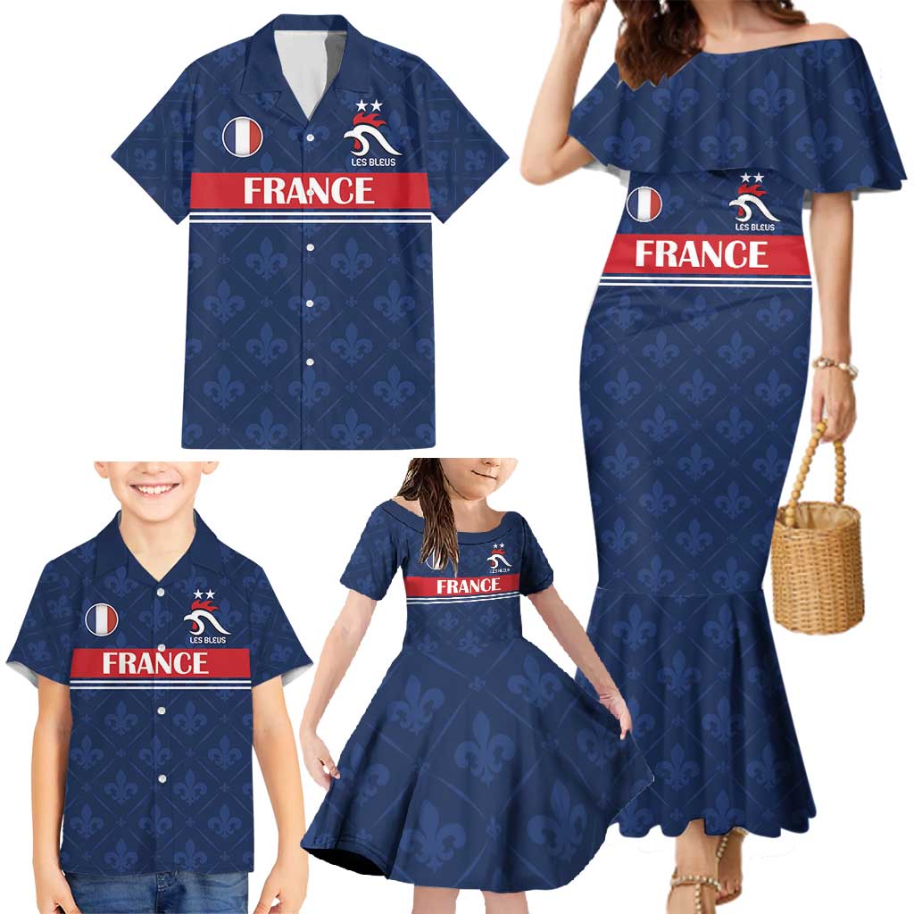 Custom France Football Family Matching Mermaid Dress and Hawaiian Shirt Les Bleus French Heraldry Pattern