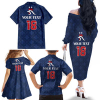 Custom France Football Family Matching Off The Shoulder Long Sleeve Dress and Hawaiian Shirt Les Bleus French Heraldry Pattern