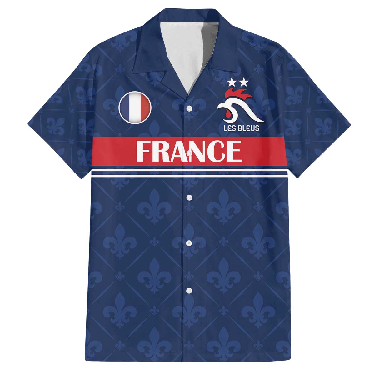 Custom France Football Family Matching Off The Shoulder Long Sleeve Dress and Hawaiian Shirt Les Bleus French Heraldry Pattern