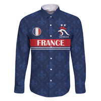 Custom France Football Family Matching Off The Shoulder Long Sleeve Dress and Hawaiian Shirt Les Bleus French Heraldry Pattern