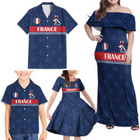 Custom France Football Family Matching Off Shoulder Maxi Dress and Hawaiian Shirt Les Bleus French Heraldry Pattern