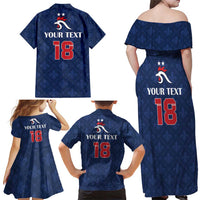 Custom France Football Family Matching Off Shoulder Maxi Dress and Hawaiian Shirt Les Bleus French Heraldry Pattern
