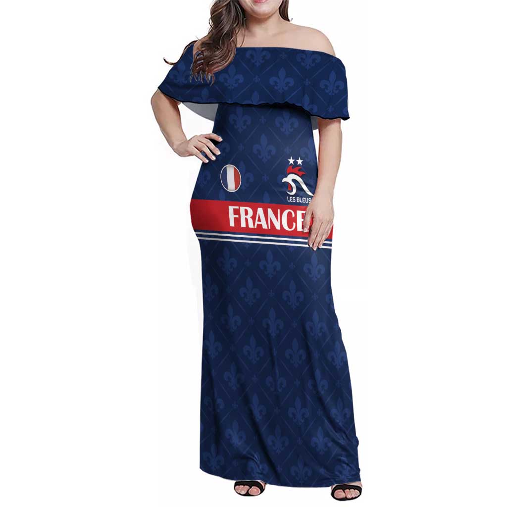 Custom France Football Family Matching Off Shoulder Maxi Dress and Hawaiian Shirt Les Bleus French Heraldry Pattern