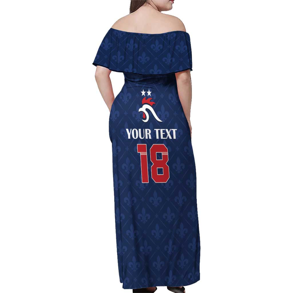 Custom France Football Family Matching Off Shoulder Maxi Dress and Hawaiian Shirt Les Bleus French Heraldry Pattern