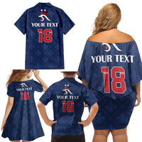 Custom France Football Family Matching Off Shoulder Short Dress and Hawaiian Shirt Les Bleus French Heraldry Pattern