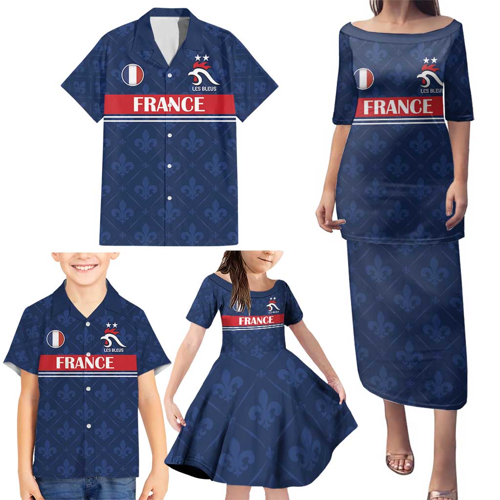 Custom France Football Family Matching Puletasi and Hawaiian Shirt Les Bleus French Heraldry Pattern