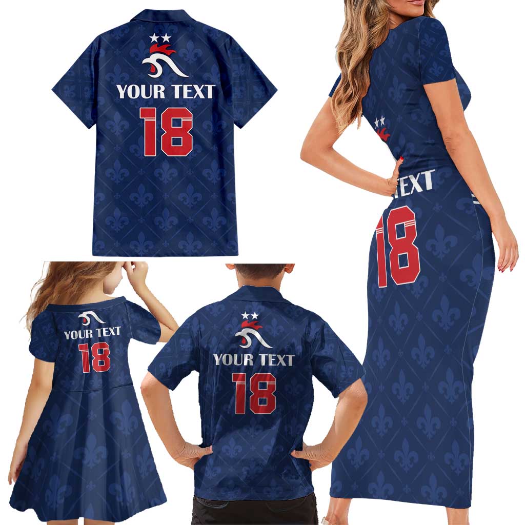 Custom France Football Family Matching Short Sleeve Bodycon Dress and Hawaiian Shirt Les Bleus French Heraldry Pattern