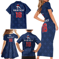 Custom France Football Family Matching Short Sleeve Bodycon Dress and Hawaiian Shirt Les Bleus French Heraldry Pattern