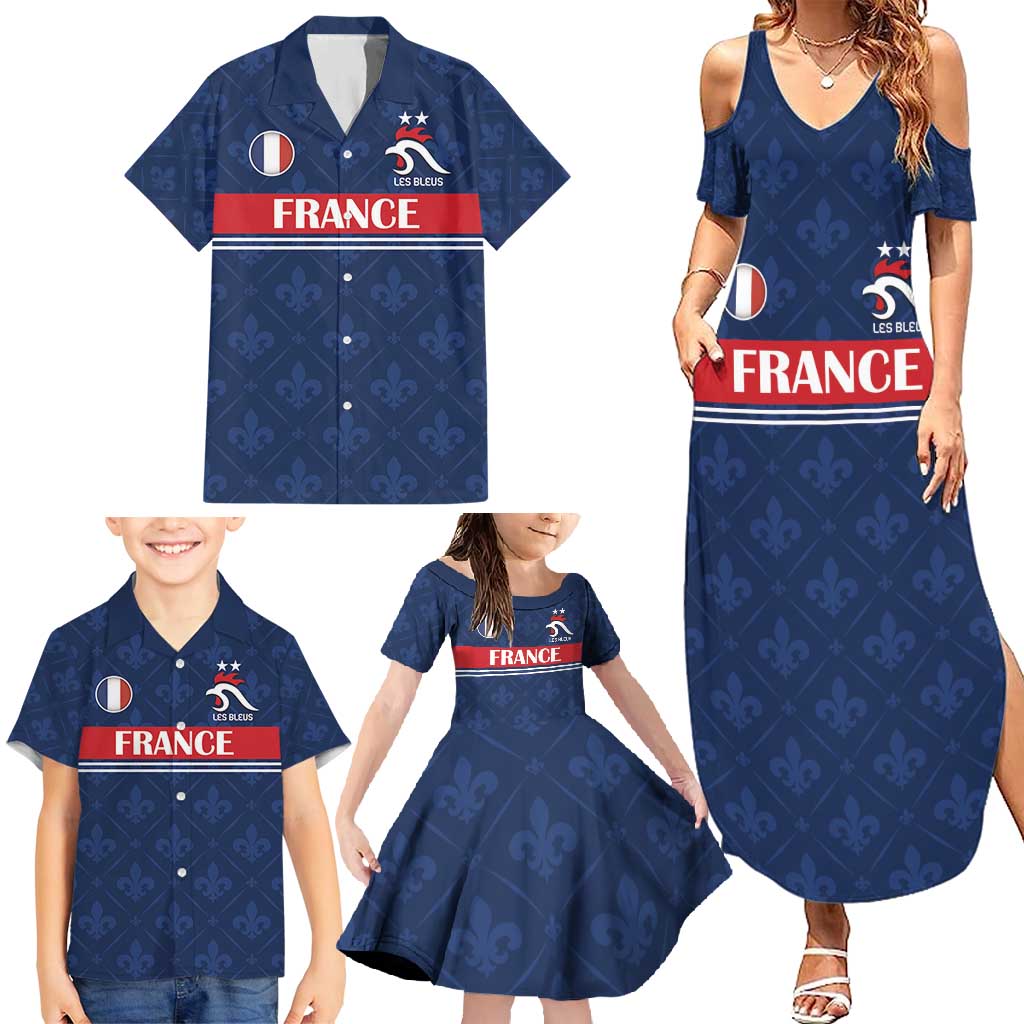 Custom France Football Family Matching Summer Maxi Dress and Hawaiian Shirt Les Bleus French Heraldry Pattern