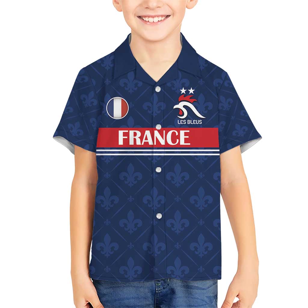 Custom France Football Kid Hawaiian Shirt Les Bleus French Heraldry Pattern