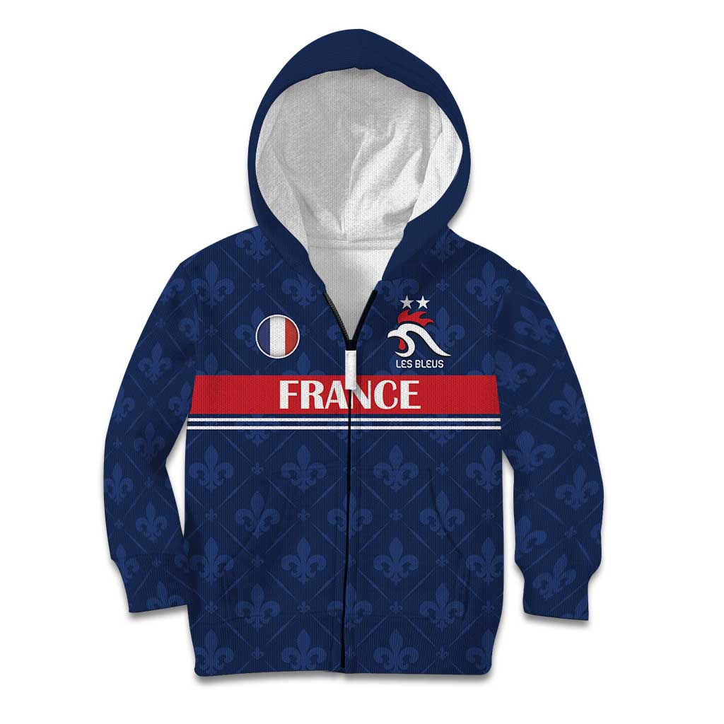 Custom France Football Kid Hoodie Les Bleus French Heraldry Pattern