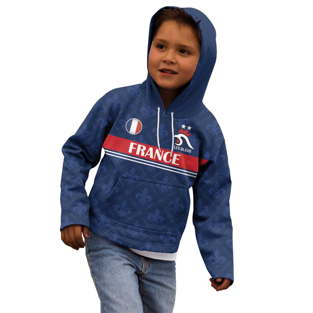 Custom France Football Kid Hoodie Les Bleus French Heraldry Pattern