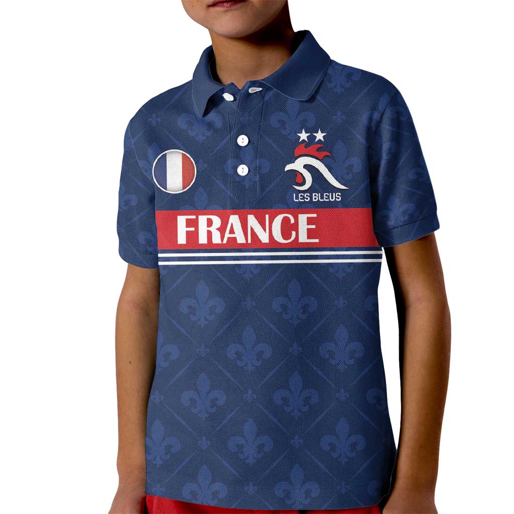 Custom France Football Kid Polo Shirt Les Bleus French Heraldry Pattern