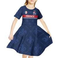 Custom France Football Kid Short Sleeve Dress Les Bleus French Heraldry Pattern