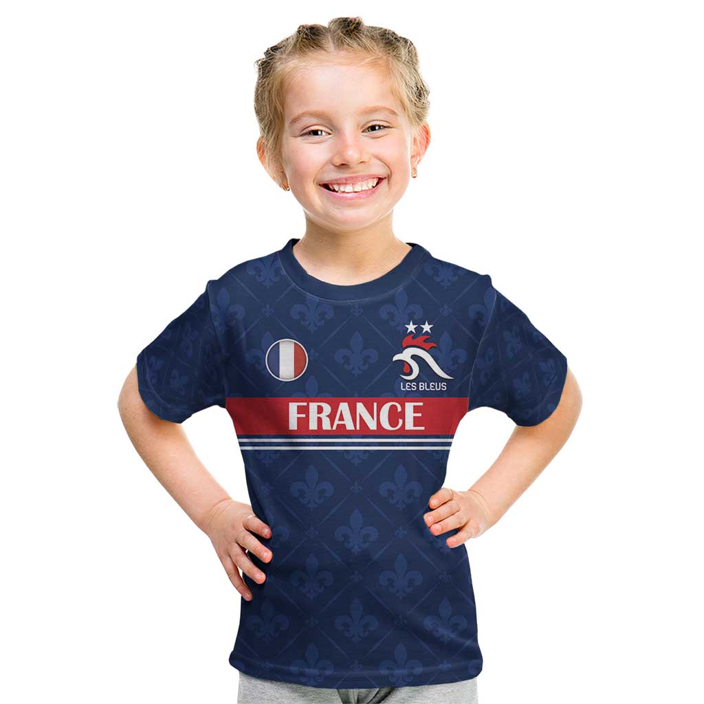 Custom France Football Kid T Shirt Les Bleus French Heraldry Pattern