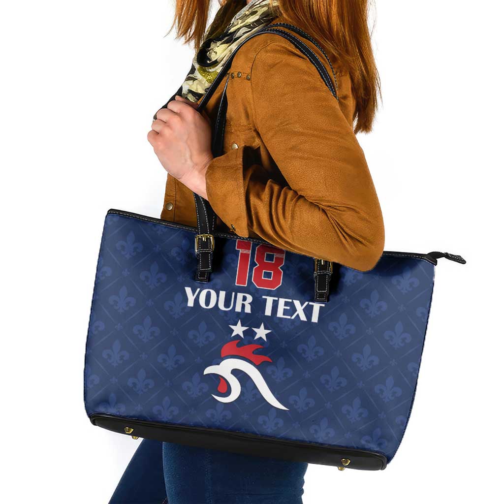 Custom France Football Leather Tote Bag Les Bleus French Heraldry Pattern