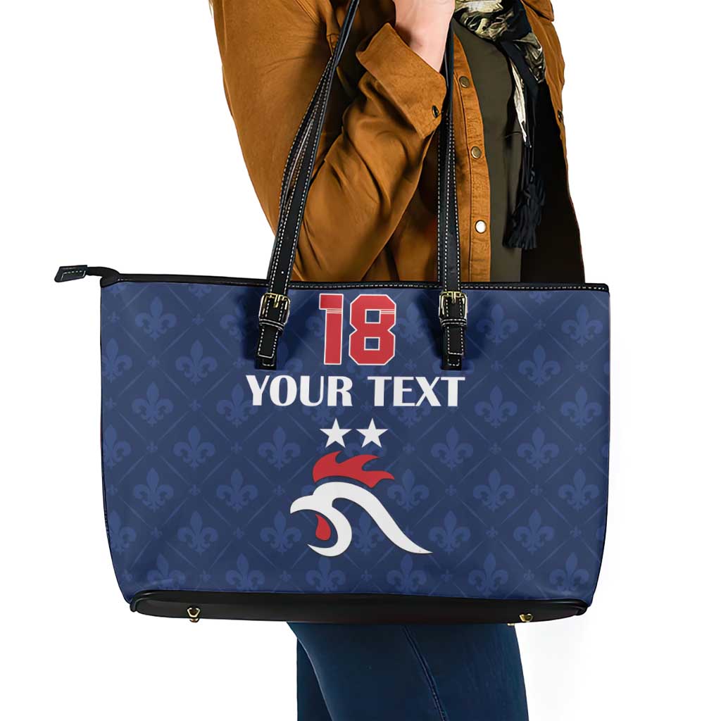 Custom France Football Leather Tote Bag Les Bleus French Heraldry Pattern