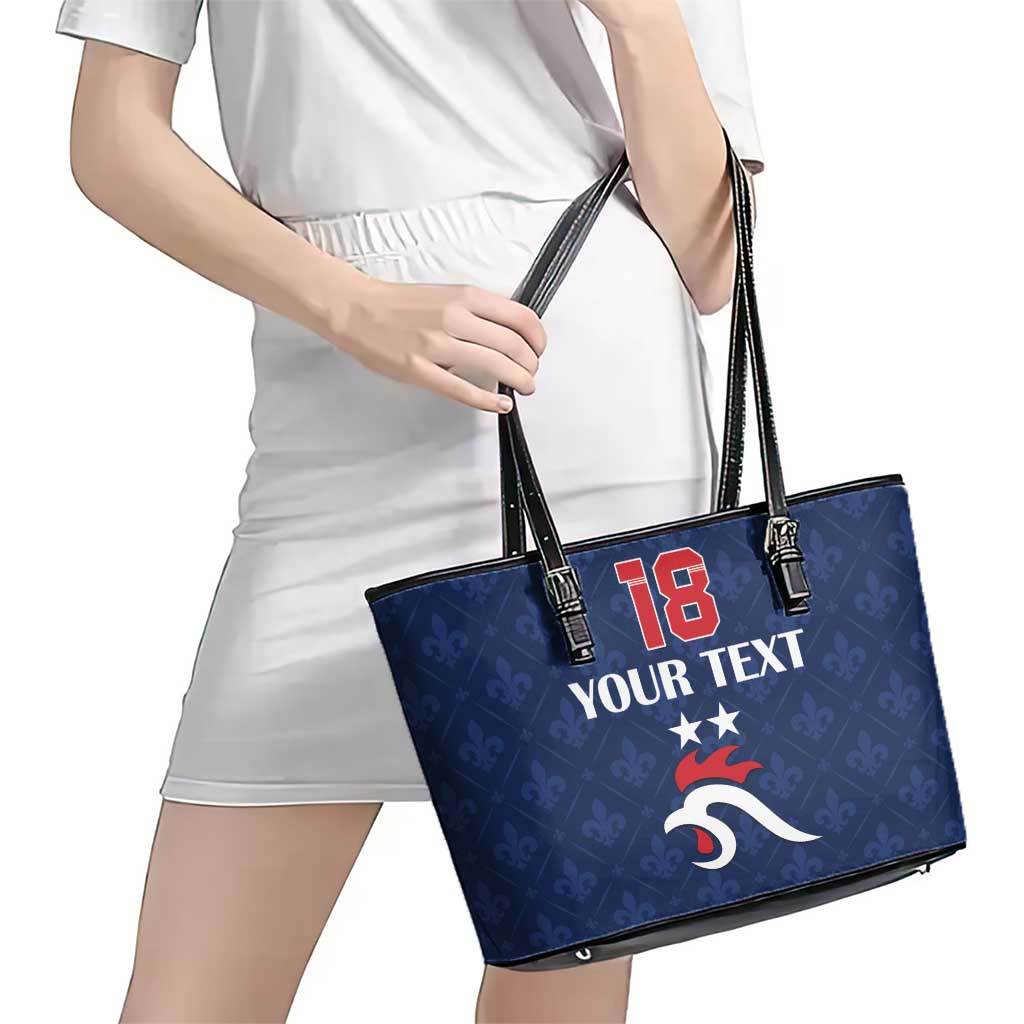 Custom France Football Leather Tote Bag Les Bleus French Heraldry Pattern