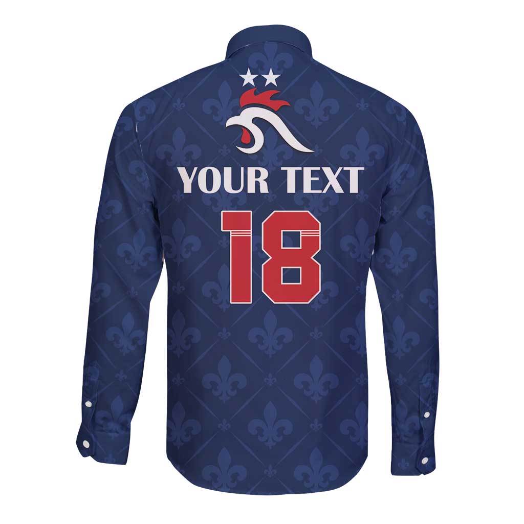 Custom France Football Long Sleeve Button Shirt Les Bleus French Heraldry Pattern