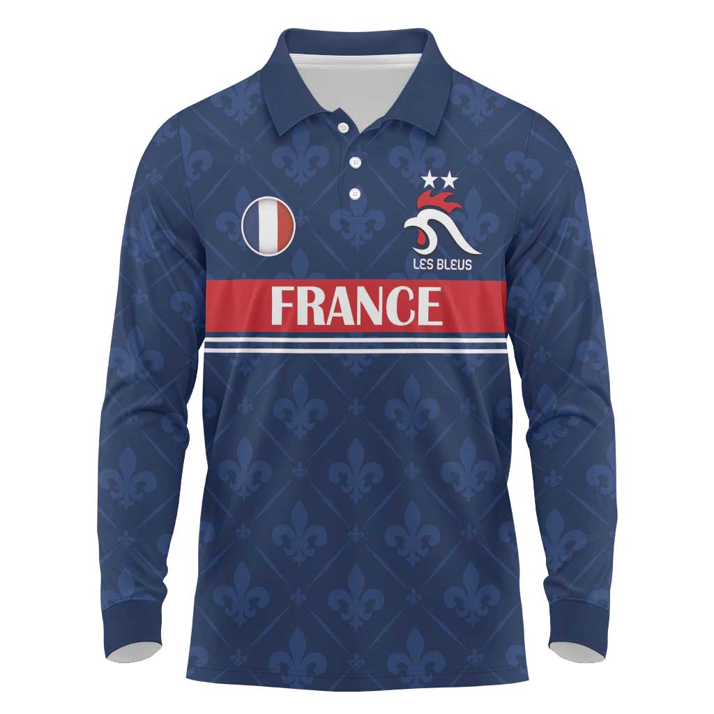 Custom France Football Long Sleeve Polo Shirt Les Bleus French Heraldry Pattern