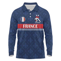 Custom France Football Long Sleeve Polo Shirt Les Bleus French Heraldry Pattern