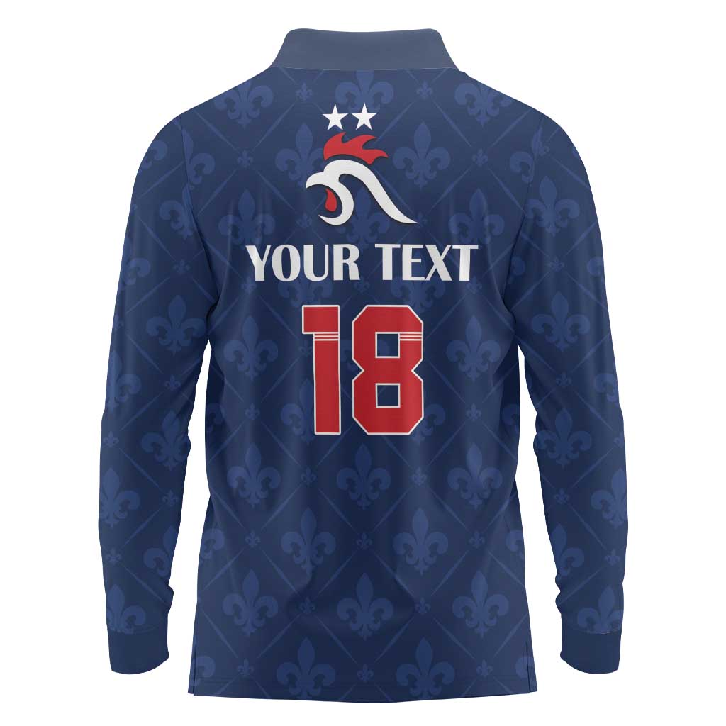 Custom France Football Long Sleeve Polo Shirt Les Bleus French Heraldry Pattern