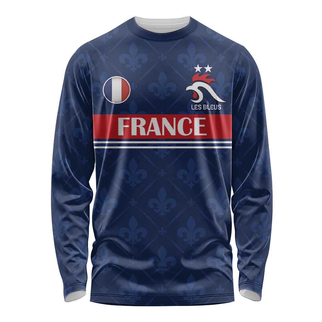Custom France Football Long Sleeve Shirt Les Bleus French Heraldry Pattern