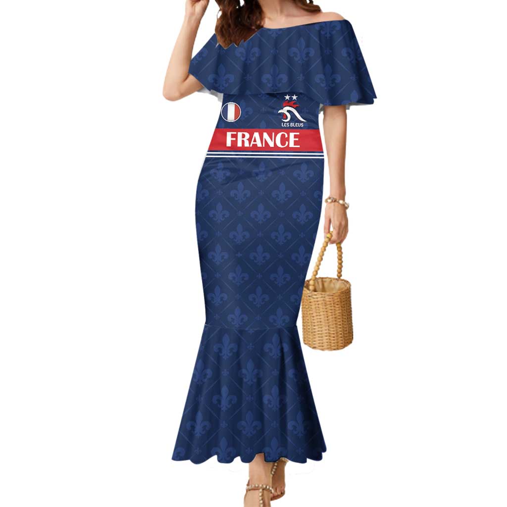 Custom France Football Mermaid Dress Les Bleus French Heraldry Pattern