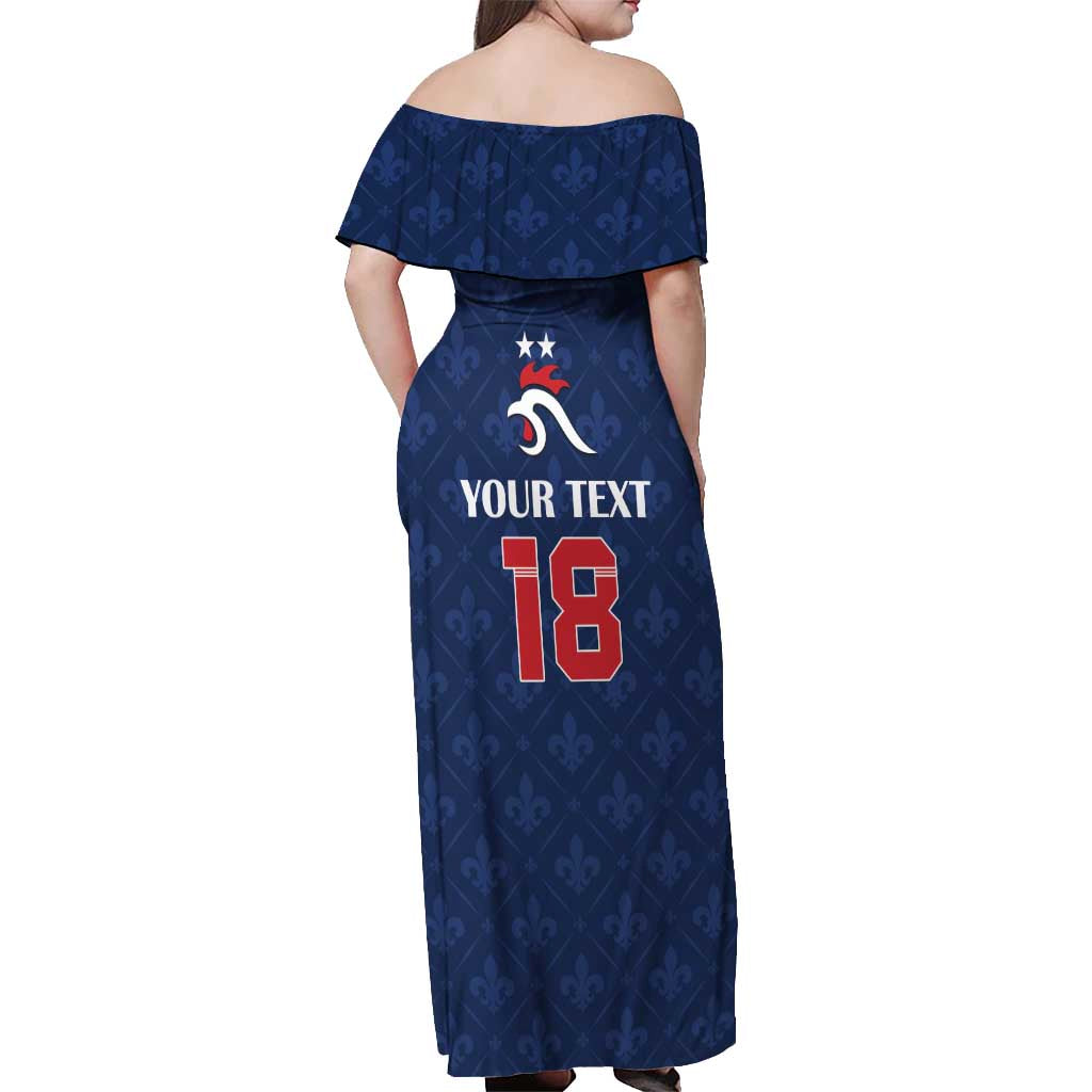 Custom France Football Off Shoulder Maxi Dress Les Bleus French Heraldry Pattern