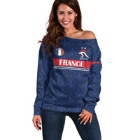 Custom France Football Off Shoulder Sweater Les Bleus French Heraldry Pattern