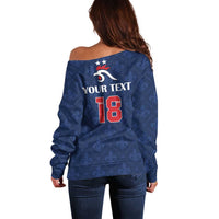 Custom France Football Off Shoulder Sweater Les Bleus French Heraldry Pattern
