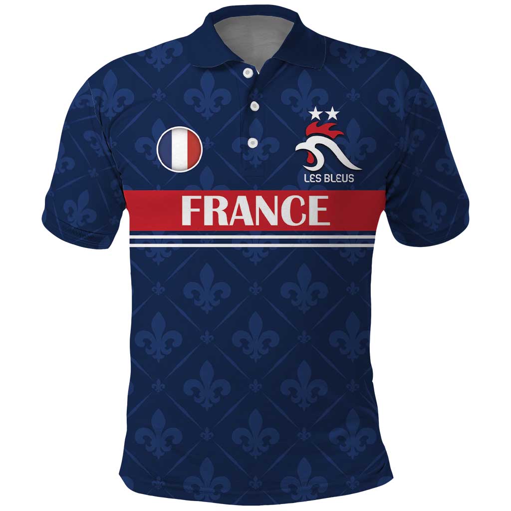 Custom France Football Polo Shirt Les Bleus French Heraldry Pattern
