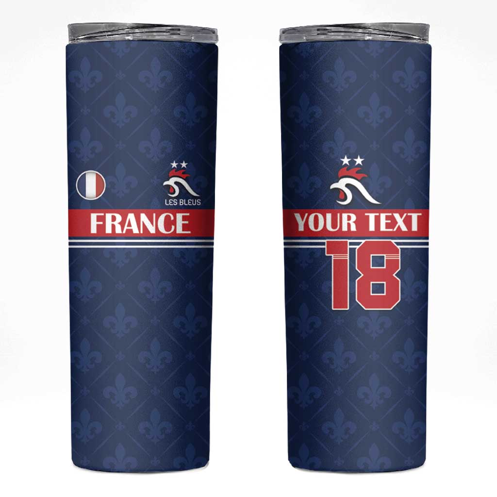 Custom France Football Skinny Tumbler Les Bleus French Heraldry Pattern