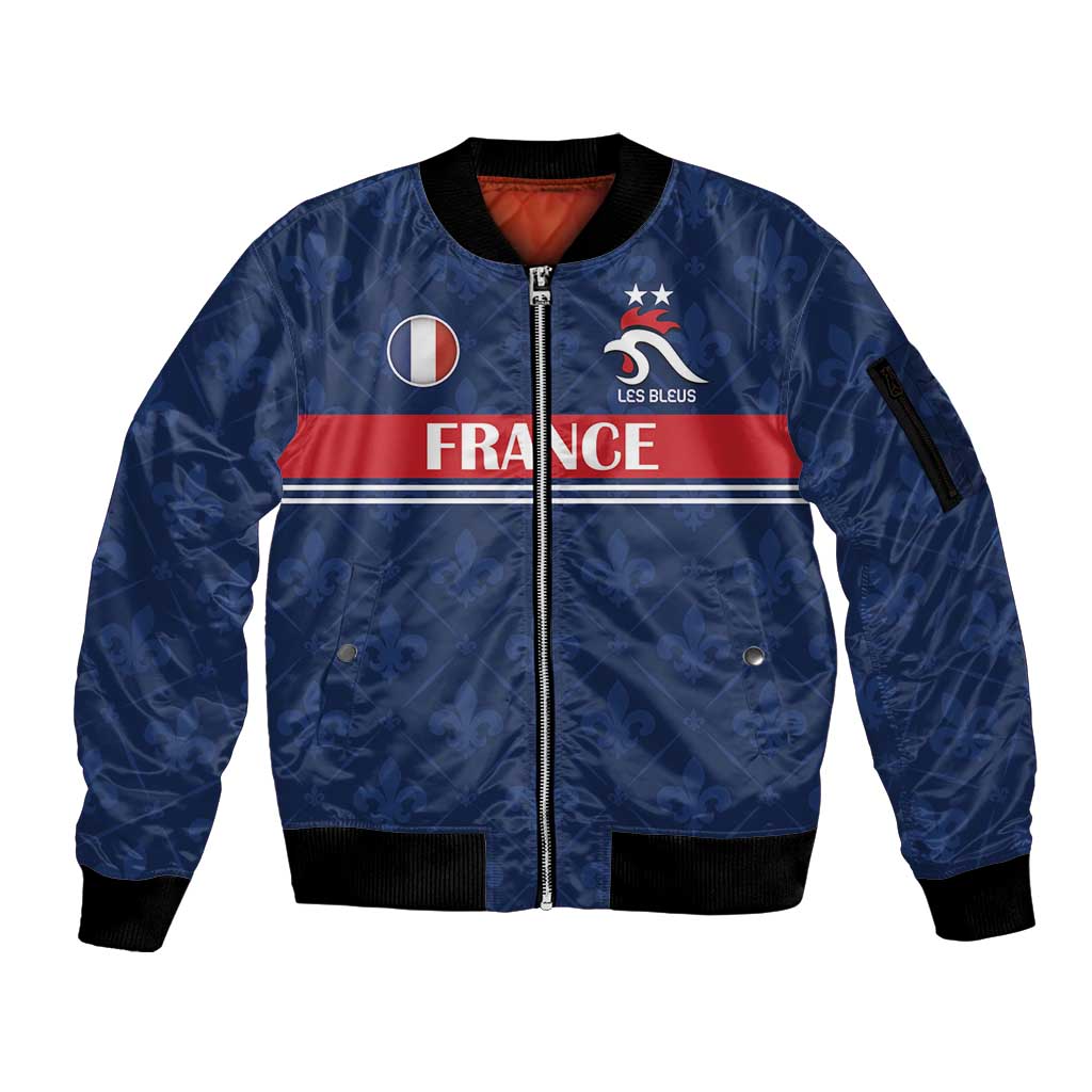 Custom France Football Sleeve Zip Bomber Jacket Les Bleus French Heraldry Pattern