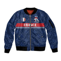 Custom France Football Sleeve Zip Bomber Jacket Les Bleus French Heraldry Pattern