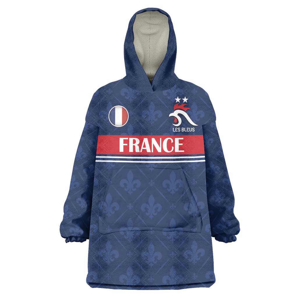 Custom France Football Wearable Blanket Hoodie Les Bleus French Heraldry Pattern