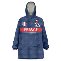 Custom France Football Wearable Blanket Hoodie Les Bleus French Heraldry Pattern
