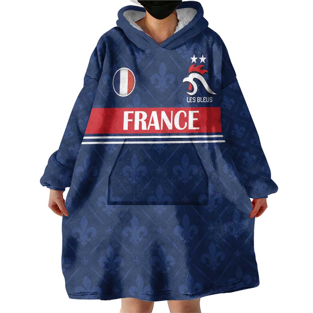 Custom France Football Wearable Blanket Hoodie Les Bleus French Heraldry Pattern