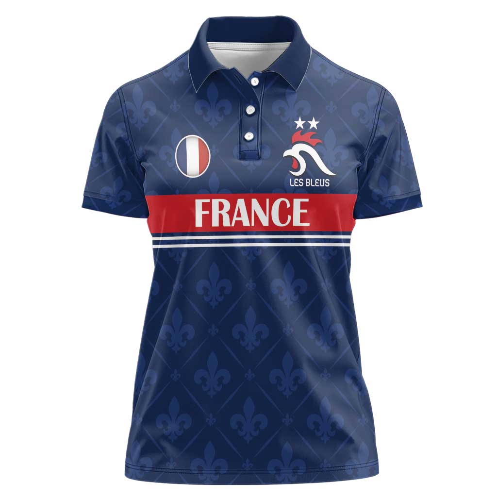 Custom France Football Women Polo Shirt Les Bleus French Heraldry Pattern
