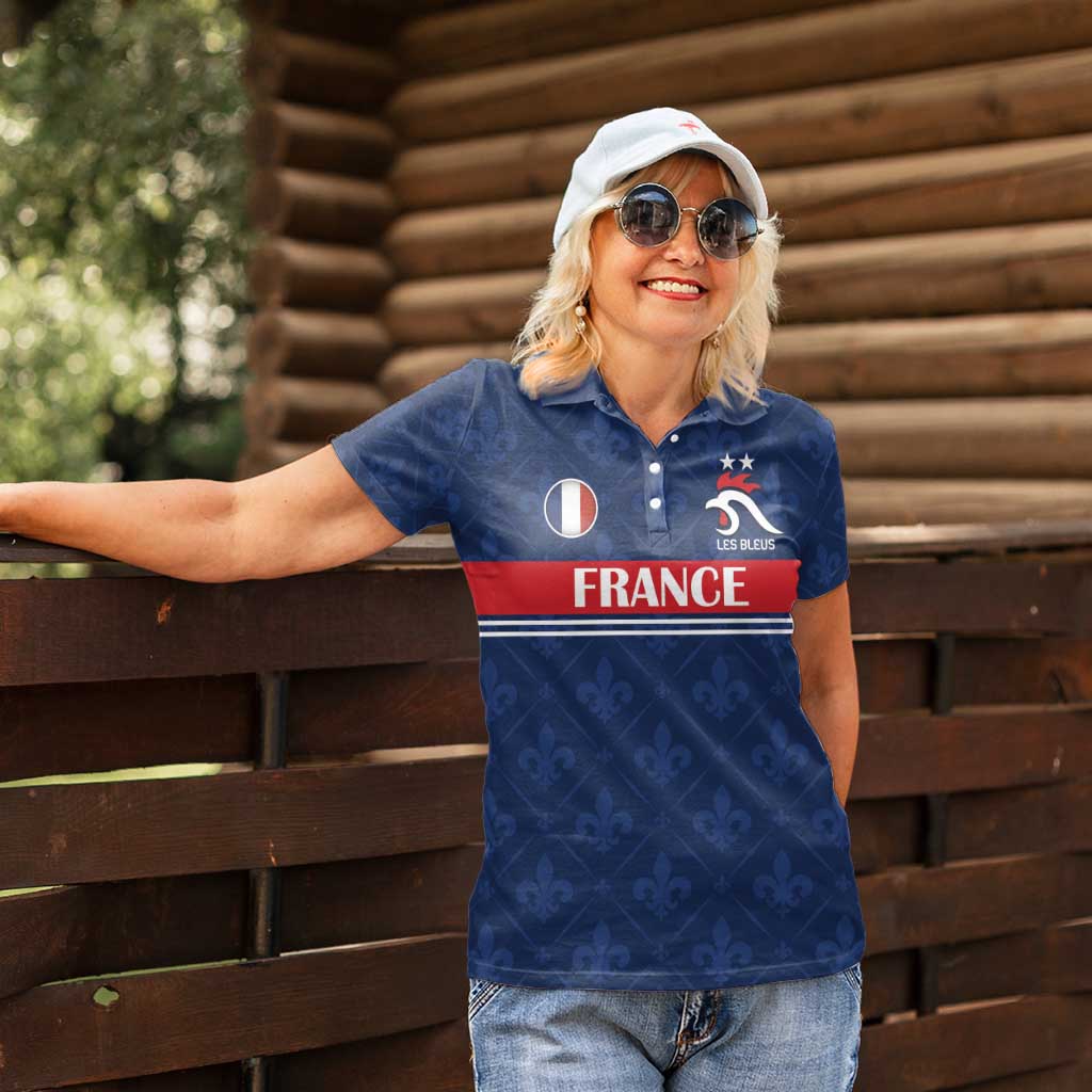 Custom France Football Women Polo Shirt Les Bleus French Heraldry Pattern