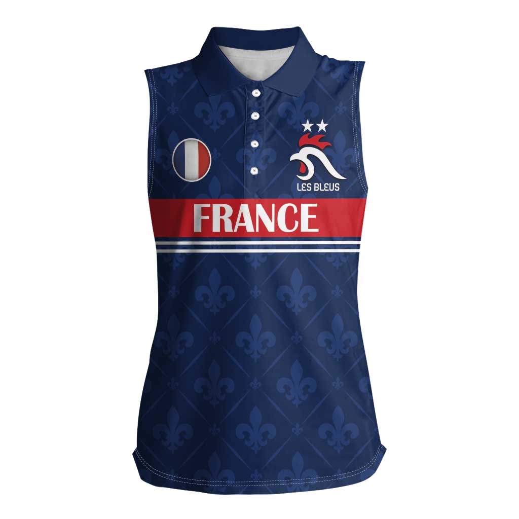 Custom France Football Women Sleeveless Polo Shirt Les Bleus French Heraldry Pattern