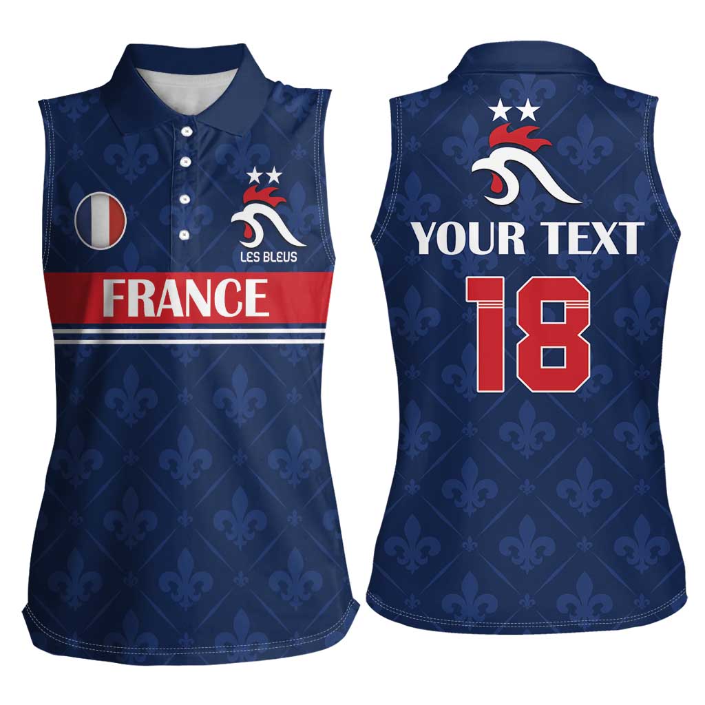 Custom France Football Women Sleeveless Polo Shirt Les Bleus French Heraldry Pattern