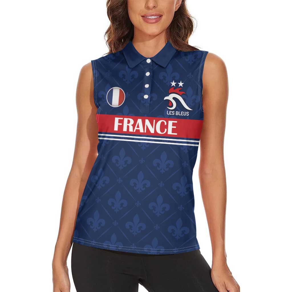 Custom France Football Women Sleeveless Polo Shirt Les Bleus French Heraldry Pattern