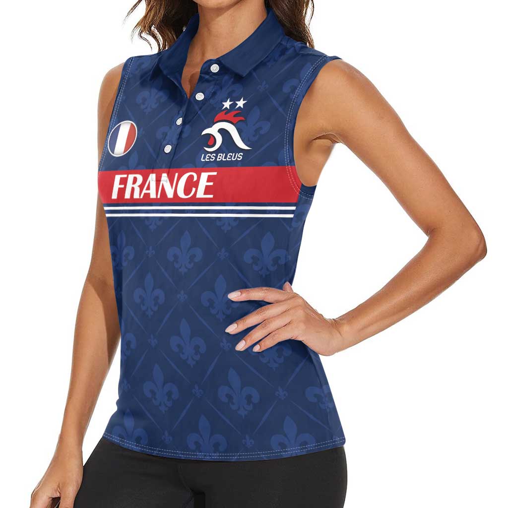 Custom France Football Women Sleeveless Polo Shirt Les Bleus French Heraldry Pattern