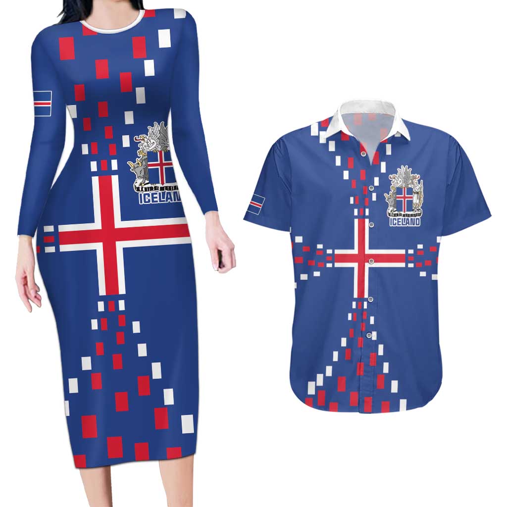 Custom Iceland Football Couples Matching Long Sleeve Bodycon Dress and Hawaiian Shirt Go Champion