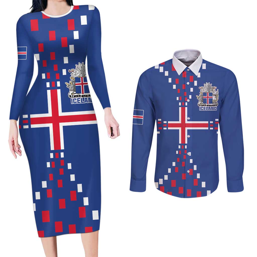 Custom Iceland Football Couples Matching Long Sleeve Bodycon Dress and Long Sleeve Button Shirt Go Champion