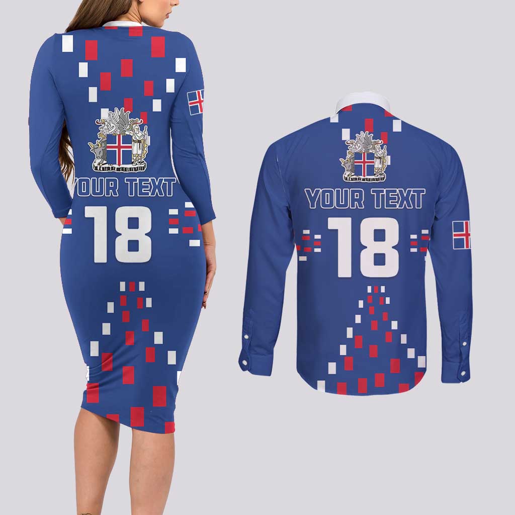 Custom Iceland Football Couples Matching Long Sleeve Bodycon Dress and Long Sleeve Button Shirt Go Champion